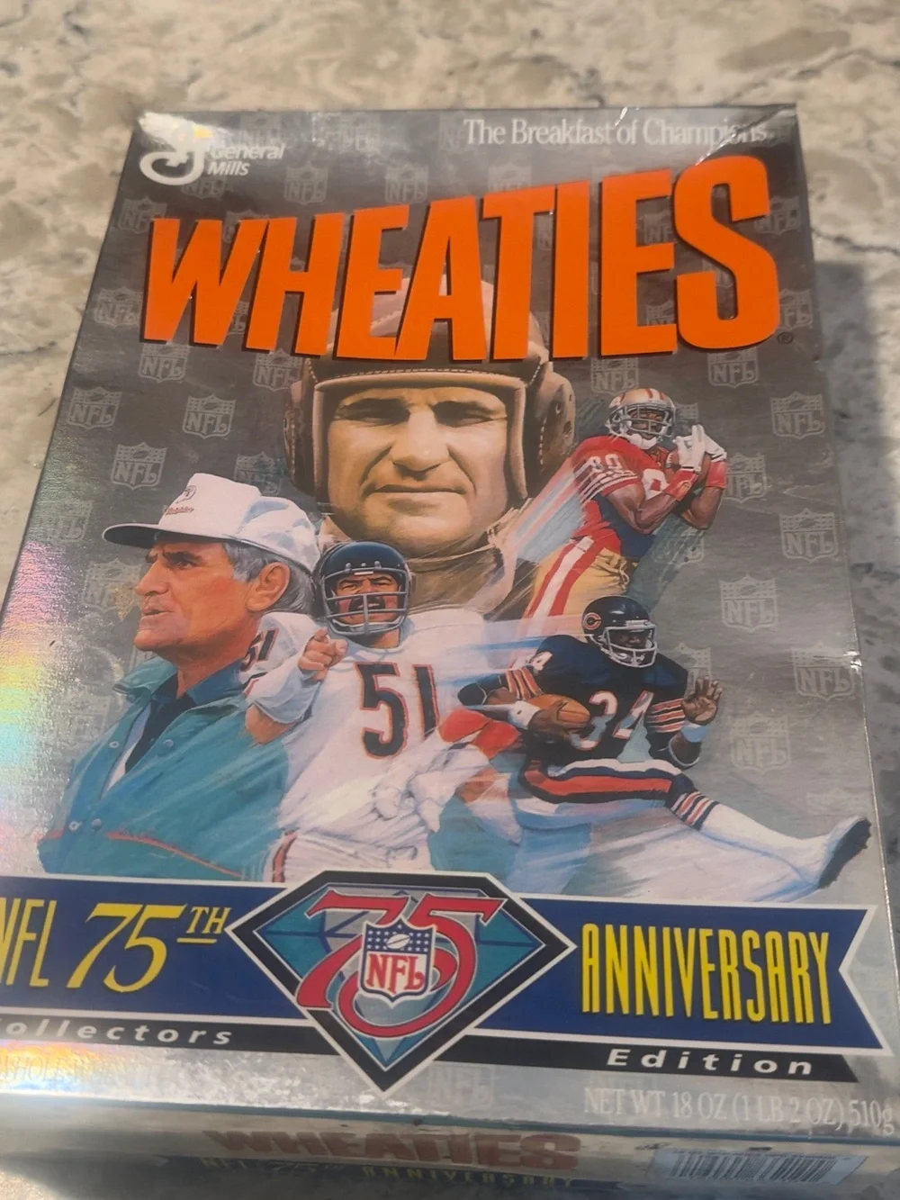 Wheaties NFL 75th Anniversary Collector's Cereal Box - Orange/Blue/White